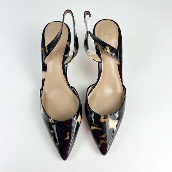 NWOB ANN TAYLOR Genuine Patent Leather Tortoiseshell Pointy Toe Slingback Heels - Picture 2 of 12